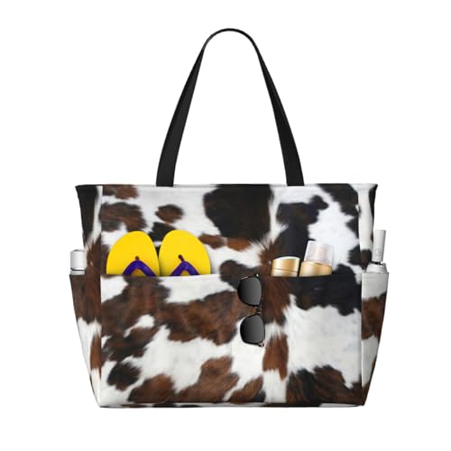 Sac à bandoulière pour femme en cuir de vache tan et texture chic noire et blanche