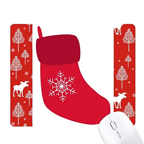 Chaussette de Noël rouge flocon et souris des bois pour décoration festive de cheminée