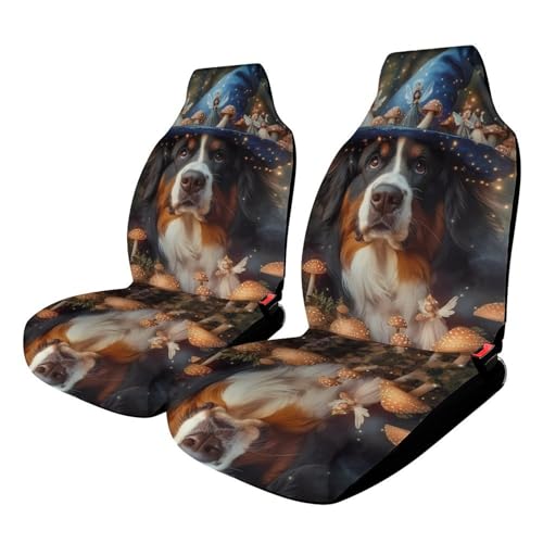 Bernese Dog in A Fairy Forests Car Seat Covers Universal Car Front Seats Protector Auto Interior Accessories 2PCS