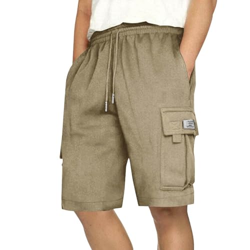 GOFULY Mens Shorts with Zipper Pockets with Multi Pockets Fashion Elastic Drawstring Mesh Shorts Men Slim Fit Summer Solid Baggy Mid-Calf Pants Streetwear Khaki XL