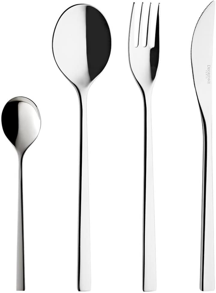 Degrenne Fuse French Cutlery Set - 24 Piece Luxury Silverware Set for 6, Includes Forks, Spoons & Knives, Stainless Steel Flatware, Made in France, Dishwasher Safe