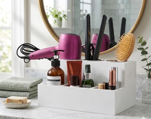 Spiretro Hair Tools Organizer, Hair Blow Dryer Care Styling Straightener, Flat Iron, Curling Wand, Brushes Holder, Caddy Storage for Vanity & Bathroom, Makeup, Wall Mount or Sit on Counter, Wood_White by Spiretro - Image 6