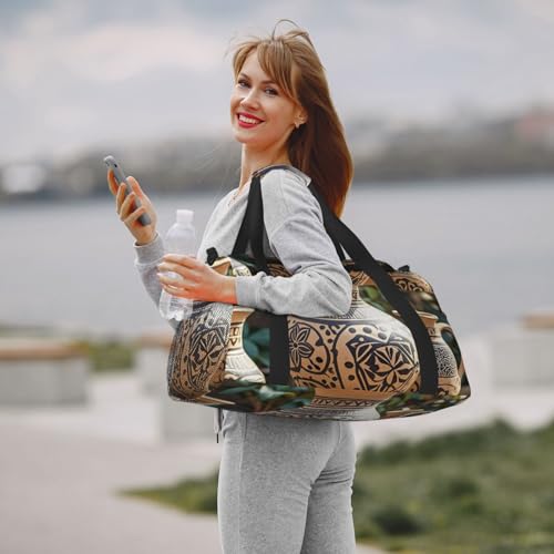 Africa Ethnic Pottery Travel Duffel Bag Lightweight Waterproof Carry On Tote Bag Foldable Weekender Overnight Bags Sport Gym Bag For Women Men 7