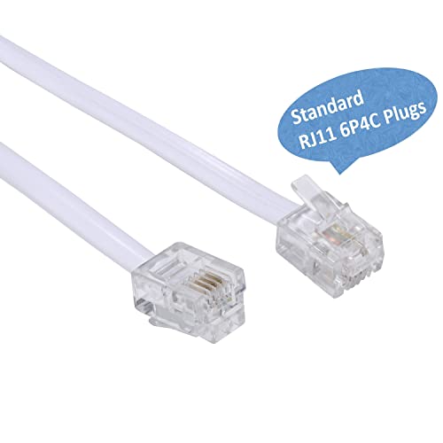Image of Telephone landline Extension Cord Cable Cord with Standard RJ-11 6P4C Plug (6Ft-3Pack-White, White)