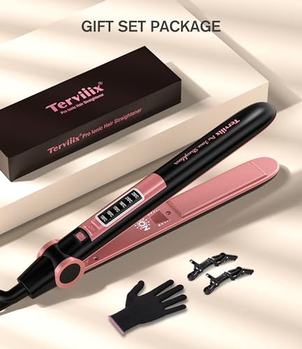Terviiix Salon Flat Iron Hair Straighteners Creates Silky Smooth Hair Instantly, Frizz Buster Negative Ionic Ceramic Straightener Iron, Adjustable Temperature Up to 430℉, Dual Voltage, Auto-Off