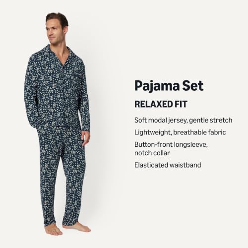 Image of Amazon Essentials x Sofia Grainge Men's Long Sleeve Relaxed Fit Breathable Modal Jersey Pajama Set, Loungewear