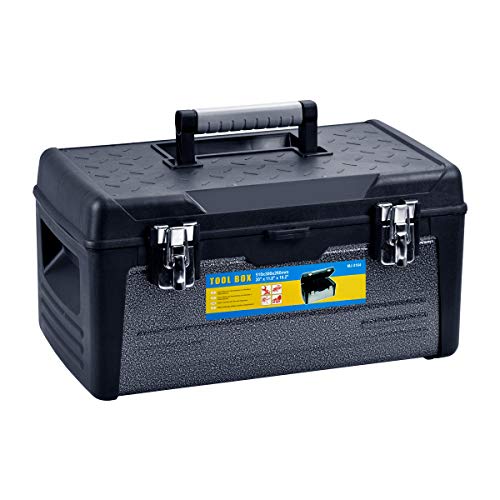 MEIJIA Portable Stainless Steel Tool Storage Box, Organizers With Mental Latches And Detachable Tray (Elegant Black) (Medium)