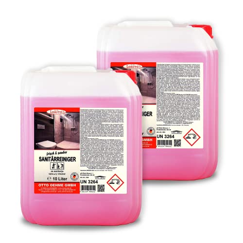 Lorito frisch & sauber Sanitärreiniger und Kalklöser 2 x 10 Liter, Badreiniger Kalk Schmutz, Kalkreiniger Bad für Armaturen, Fliesen und Duschabtrennungen