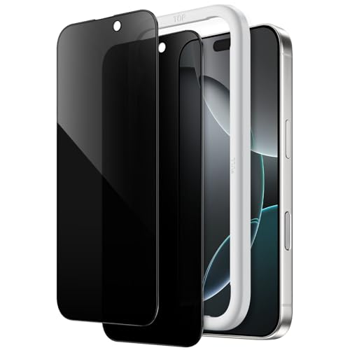 JETech iPhone 17 / iPhone 16 Pro 6.3インチ用 液晶保護フィルム プライバシー フルカバー 黒縁 覗き見防止 強化ガラス製 ガイド枠付き ケースに干渉なし 2枚セット