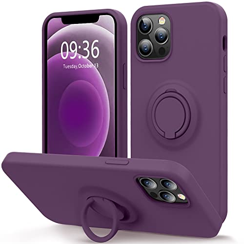 MOCCA Compatible with iPhone 12 Case, iPhone 12 Pro Case 6.1inch with Ring Kickstand |Super Soft Microfiber Lining|Anti-Scratch Full-Body Shockproof Protective Case for iPhone 12/12 Pro - Grape