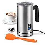 Milk Frother, Automatic Electric Stainless Steel Milk Warmers and Foam Maker, 120V Automatic Hot and Cold Milk Frother Warmer for Latte, Foam Maker for Coffee, Cappuccino, with spatula (orange)