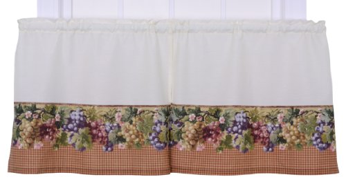 Ellis Curtain Kitchen Collection Tuscan Hills Grapes 60 by 36-Inch Tailored Tier Curtains, Natural