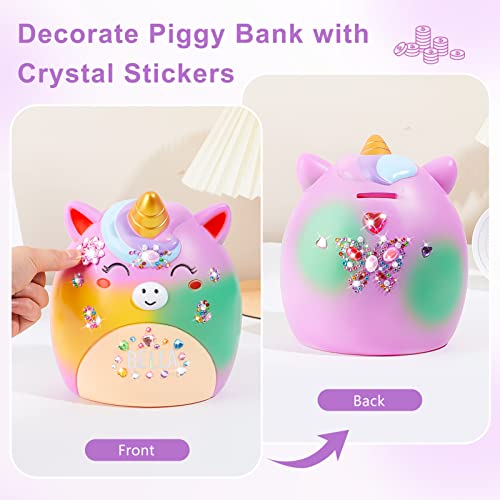Piggy Bank Girls, Unicorn Piggy Bank For Kids Unbreakable Resin Money Bank Cute Coin Bank With Stickers/Unicorn Bracelet Gift Set,Rainbow #TOP1