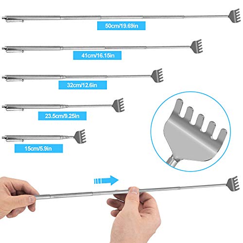 XAVSWRDE 2 Stück Rückenkratzer Ausziehbar Kratzhand Rückenkratzer Tragbar Metallrückenkratzer Teleskopisch Kratzkralle von 15cm bis 50cm Kratzhilfe für Kopf und Rücken (Silber) - Image 3