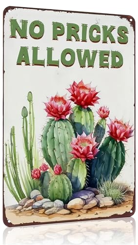 Bestylez Garden Gifts Vintage Cactus No Pricks Allowed Gardening Signs for Home Garden Greenhouse Living Room Bedroom Yard Outdoor Decor 8X12 Inch (3365)