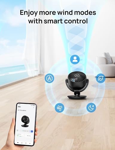 Image of DREO Smart Fan for Bedroom,120 Vertical and 90 Oscillating Fan with Remote /Voice, 13 Inch Height Quiet Air Circulator for Whole Room, 70 ft, 4 Speeds, 5 Modes, 12H Timer, Desk Fans for Home,Black