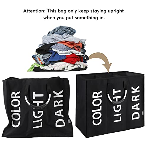 DOKEHOM 120L Large Collapsible Washing Laundry Basket Bag with 3 Sections for Bedroom, Fabric (Black) - Thumbnail 5