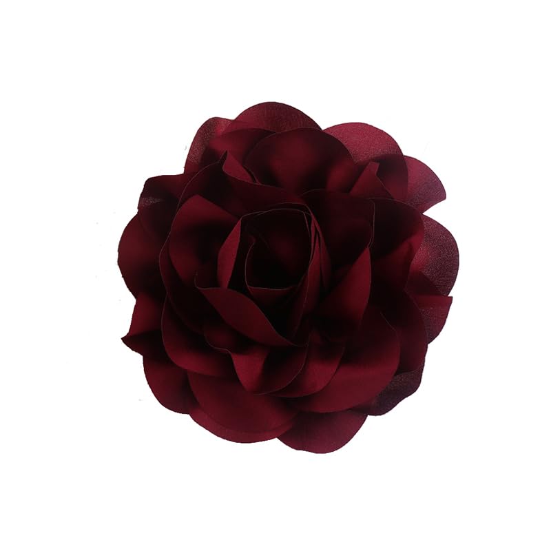 Image of Dainty Fabric Rose & Camellia Flower Oversized Brooch Pins & Hair Clip - Large Lapel Pin, 4.3in /7.5in
