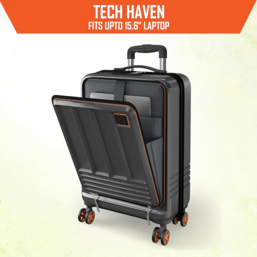 Image of Safari Genius Cabin Trolley Bag with Laptop Compartment, Hardside Polycarbonate Small (55cm) Suitcase | 360 8 Wheel Spinner Travel Luggage| Recessed Combination Lock|Paradox| Gunmetal