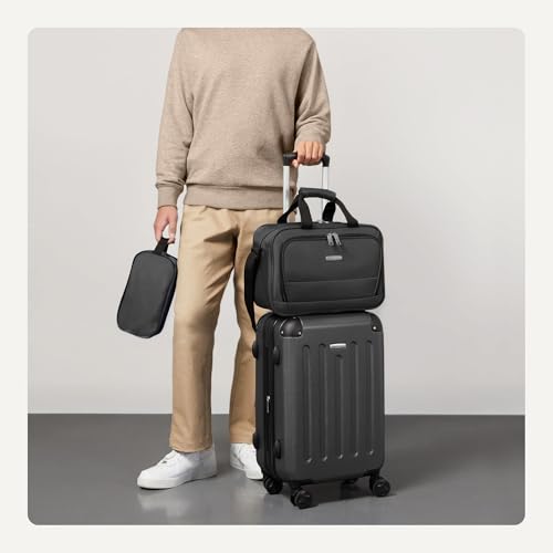 Amazon Basics 3-Piece Luggage Set, Including Carry-On Luggage (22" Expandable Hardside Suitcase With 8 Spinner Wheels), 15" Tote Bag, and 10" Compact Travel Bag, Black - Image 4