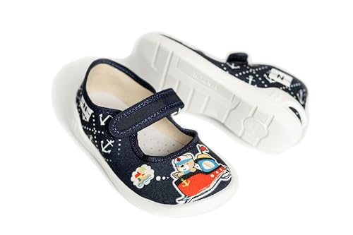 Natur Toddler Boys Canvas Shoes Textile with Patterns Loop Strap Non-Slip Sole