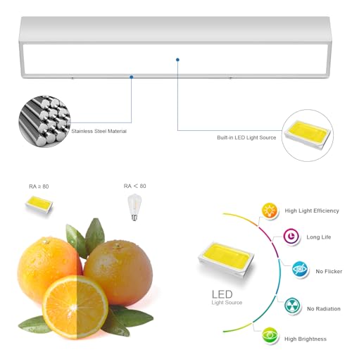 Image of 24-Inch LED Modern Bathroom Vanity Light Fixtures, Chrome Modern Acrylic Bathroom Wall Lighting Fixtures Over Mirror (Cool White 6000K)