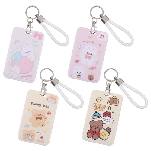 CHGCRAFT 4 Pcs Cartoon Photocard Holder with Keychain Protective Photo Sleeves