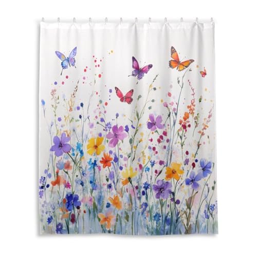 Rideau de douche tissu imperméable fleurs et papillons 157x183cm - 3