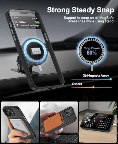 Image of VONZEE Clear Camera Kickstand Case for iPhone 15, Built-in Adjustable Camera Stand, Clear Magnetic Mag-Safe Shockproof Classic Series Phone Cover (Black)