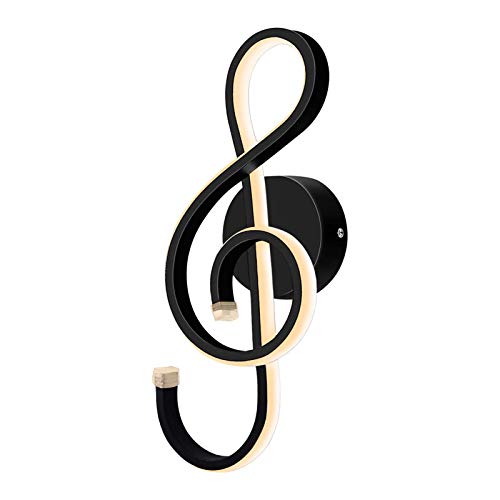 KAWELL 22W Creativo Moderno LED Apliques de Pared Interior Luz de Pared LED Lámpara de Pared Aluminio Símbolo Musical para Dormitorio Salón Café Habitación de Niña Pasillo Escaleras, 3000K Negro