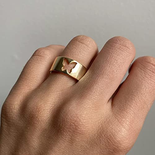 Vintage Fashion Rings for Women Girls,2Pcs/Set Butterfly Opening Alloy Wide Thin Hollow Couple Rings Finger Rings for Anniversary Birthday Holiday Wedding Jewelry Gift