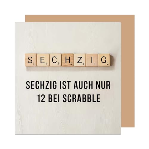 Edition Seidel Premium quadratische Glückwunschkarte zum 60. Geburtstag mit Umschlag. Geburtstagskarte Karte Mann Frau Scrabble Sechzig Spruch (GQ478 SW025)