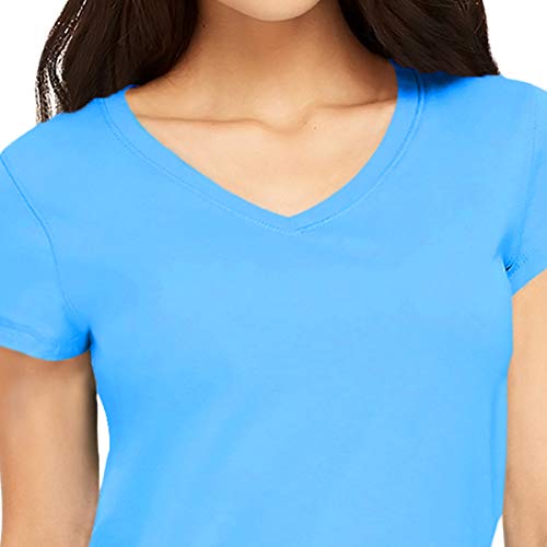 Image of Pooplu Women's Regular Fit Premium Plain 100% Cotton V Neck Half Sleeves, Casual Plain Pootlu Tees and Tshirts.