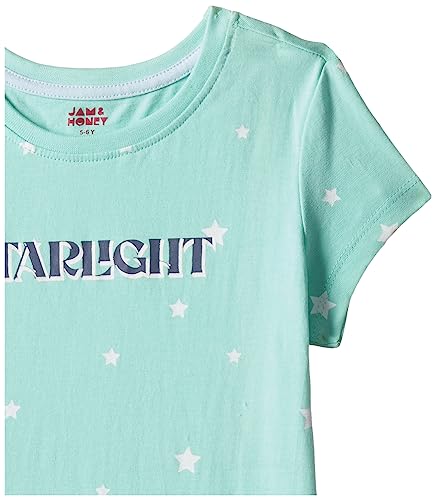 Image of Amazon Brand - Jam & Honey Girls Cotton Graphic Printed Half Sleeves T-Shirt | Regular Fit | Soft & Breathable | Age 2-8 Years (Available in Pack of 5 & Pack of 3)