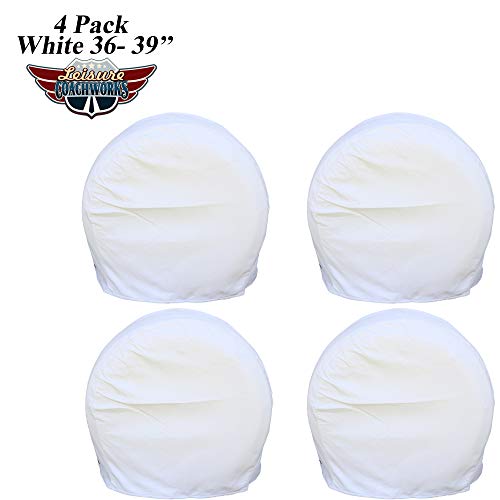 Image of Tire Covers for RV Wheel Set of 4 Motorhome Wheel Covers Waterproof White Vinyl Tire Protectors /Tire Covers Fits 36 inch to 39 inch Tire Diameters
