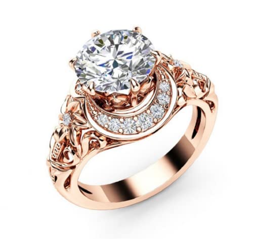 HUKQBUNX 18k Rose Gold morsonite Hollowed Out Flower Flower Crescent Diamond Multi Crystal gem morsonite Women's Precious Fashion Wedding Engagement Diamond Ring Size 6-10 (Size 7)4