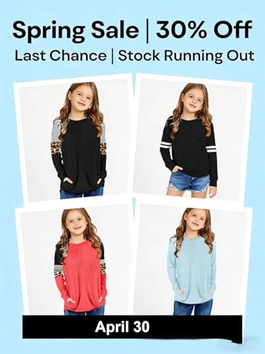 Image of SELINK Girls Big Kids Long Sleeve Striped Color Block Pocket Tees | Casual Loose Fit With Side Pockets,Soft Stretch Polyester Blend For Big Girls Daily&Back To School Wear