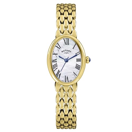Rotary Heritage Astoria - Reloj de pulsera de acero inoxidable chapado en oro con esfera de nácar