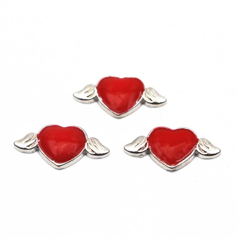 Generic20pcs/lot Metal Angel Wing Heart Floating Charms for Living Glass Floating Lockets NecklaceJewelry - (Metal Color: Red/Main Stone Color: Beige)