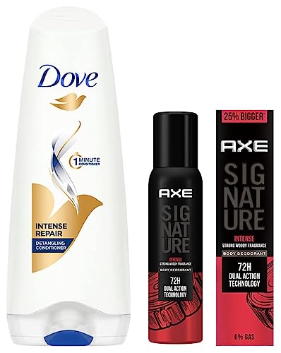 Image of AXE Signature Woody Scent Body Perfume, Intense, 154 Millilitres And Dove Hair Therapy Intense Repair Conditioner for Dry Hair, 175 Millilitres