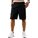 westAce Mens Cargo Shorts Combat Multi Pocket Elasticated Waist Plain Lightweight Relaxed Casual Shorts M L XL 2XL 3XL, Black, L