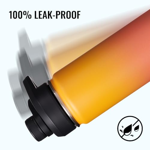 Image of Fijinhom Insulated Water Bottle with Handle, 304 Stainless Steel Water Bottles with Wide Mouth, Double Wall Vacuum Sports Water Bottle, BPA Free, Keep Cold and Hot, 18 Ounces, Yellow&Orange