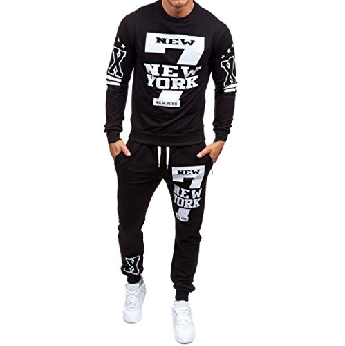 Yvelands Men's Fashion Sweatshirt Letter Printed Sweater Set Traje de Deporte Traje de Chaqueta Casual Sweater Coat Top Blouse u00a1Nuevo