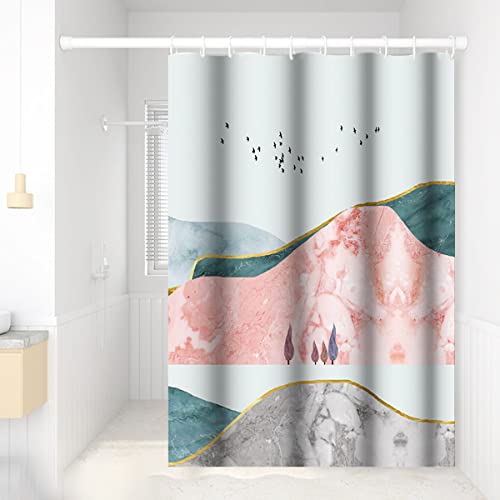 Uiiooazy Marble Shower Curtain, Pink Gray Shower Curtain for Bathroom with Hooks Watercolor Abstract Shower Curtains for Home Bath Waterproof Fabric Decor 60x72 inches
