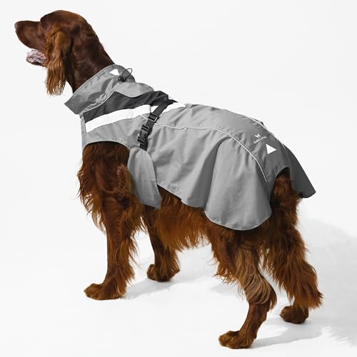 DOGOPAL Regenmantel Hund wasserdicht für kleine & große Hunde - Hunderegenmantel mit Reflektorstreifen - Wasserdichter Hundemantel, Regenschutz & Regenjacke (Grau, 2XL)