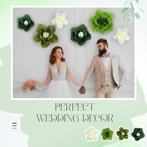 Image of Cholemy 24 Pcs Tissue Paper Flowers, Crepe Paper Flowers Decorations 8 inch 10 inch 12 inch for Wedding Party Baby Bridal Shower Carnival Party Birthday Nursery Wall Decor (Green Series)