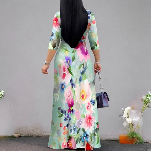Image of PinkPatty Women's Print Maxi Dresses 3 /4 Sleeve Flowy Long Dress V Neck Wrap Tie Waist Sundress