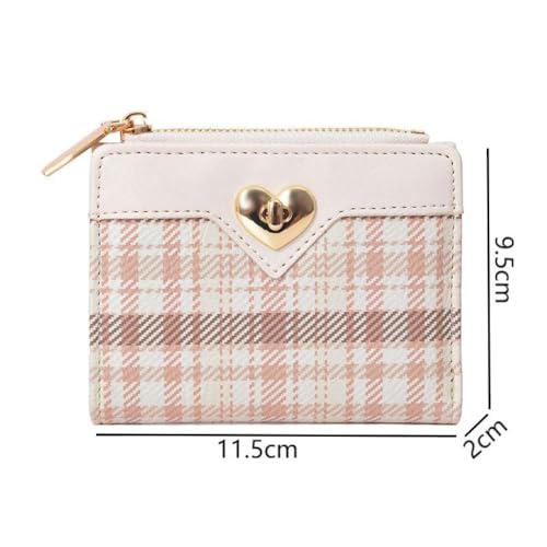 Card Bag Zipper Heart-shaped Short Wallet Plaid Clutch Bag (Khaki)2