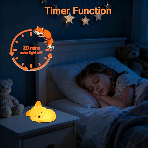 Image of Led Cute Fox Night Light, 2 Levels Dimmable Timer Nursery Nightlight for Kids, Rechargeable Touch Bedside Lamp, Used for Camping Party Room Decor(Fox)