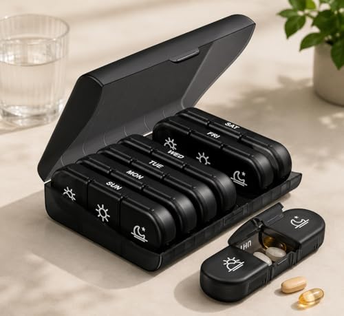 Porta Comprimidos Organizador Semanal de 7 Dias com 3 Compartimentos por Dia, Caixa Portátil para Remédios e Vitaminas, Estojo de Viagem com Compartimentos Grandes – Qualidade Premium LNMAX®